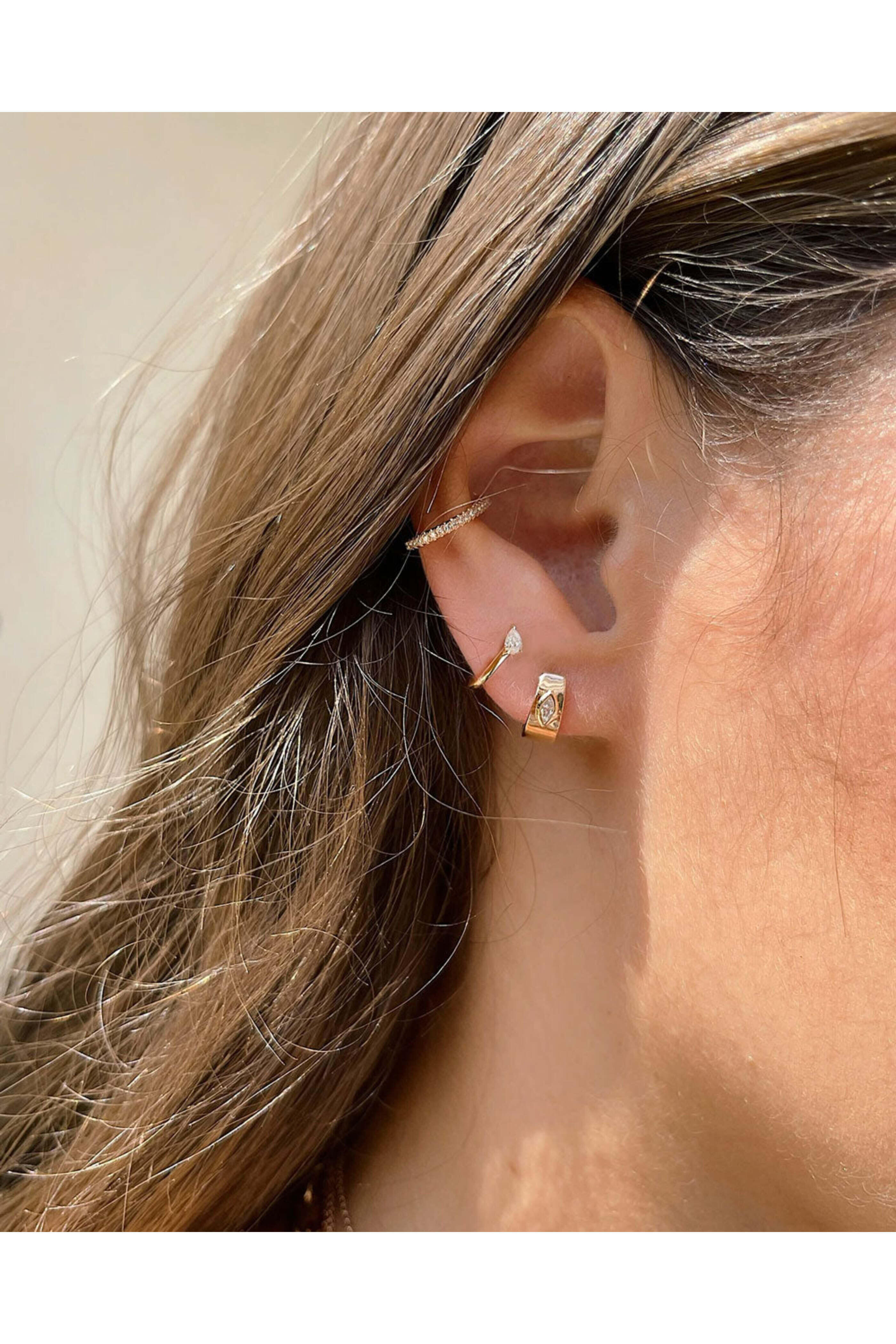 Ef Collection - Yellow Gold Diamond Marquise Jumbo Huggie Earrings