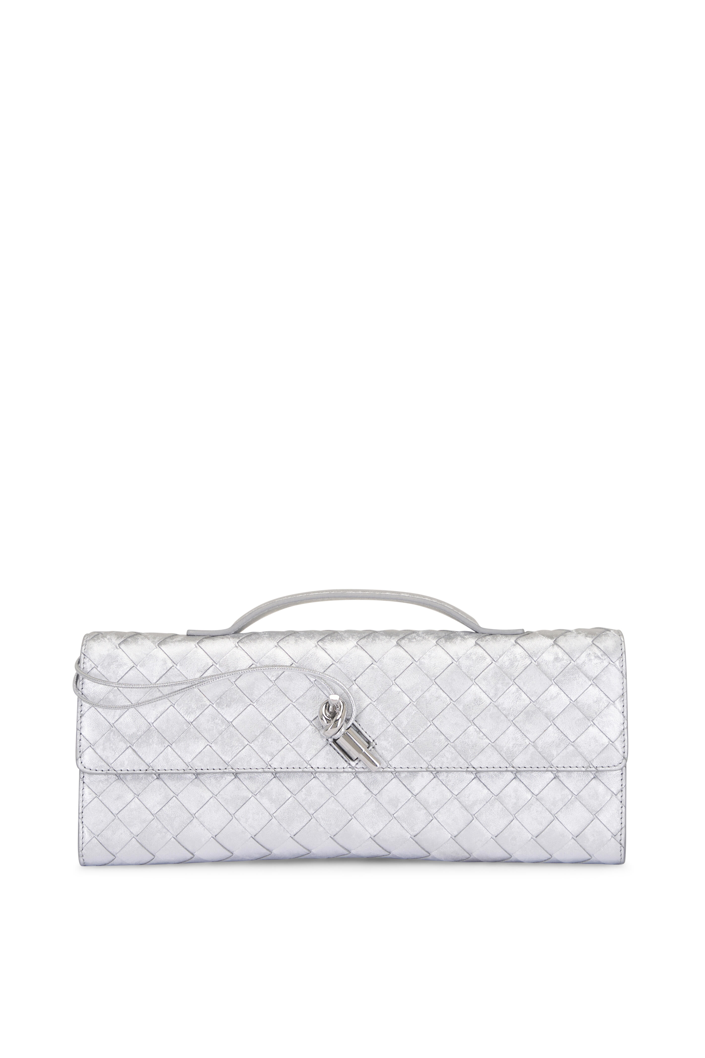 Bottega Veneta - Andiamo Silver Metallic Woven Leather Clutch