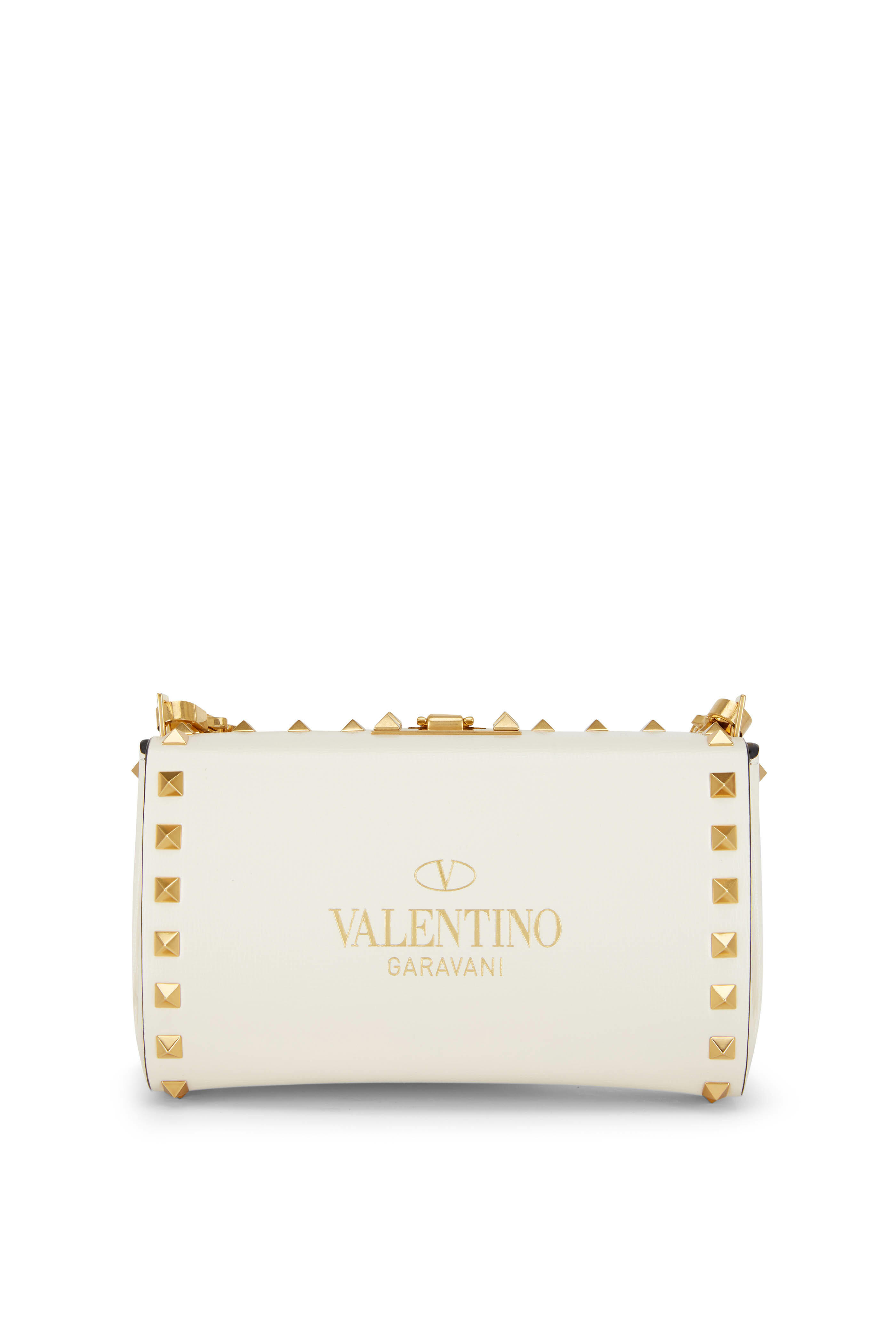 ヘアアクセサリー VALENTINO IVORY STRETCH MOHAIR BLEND COLLANT Valentino Garavani - Ivory Leather & Gold Stud Box Clutch