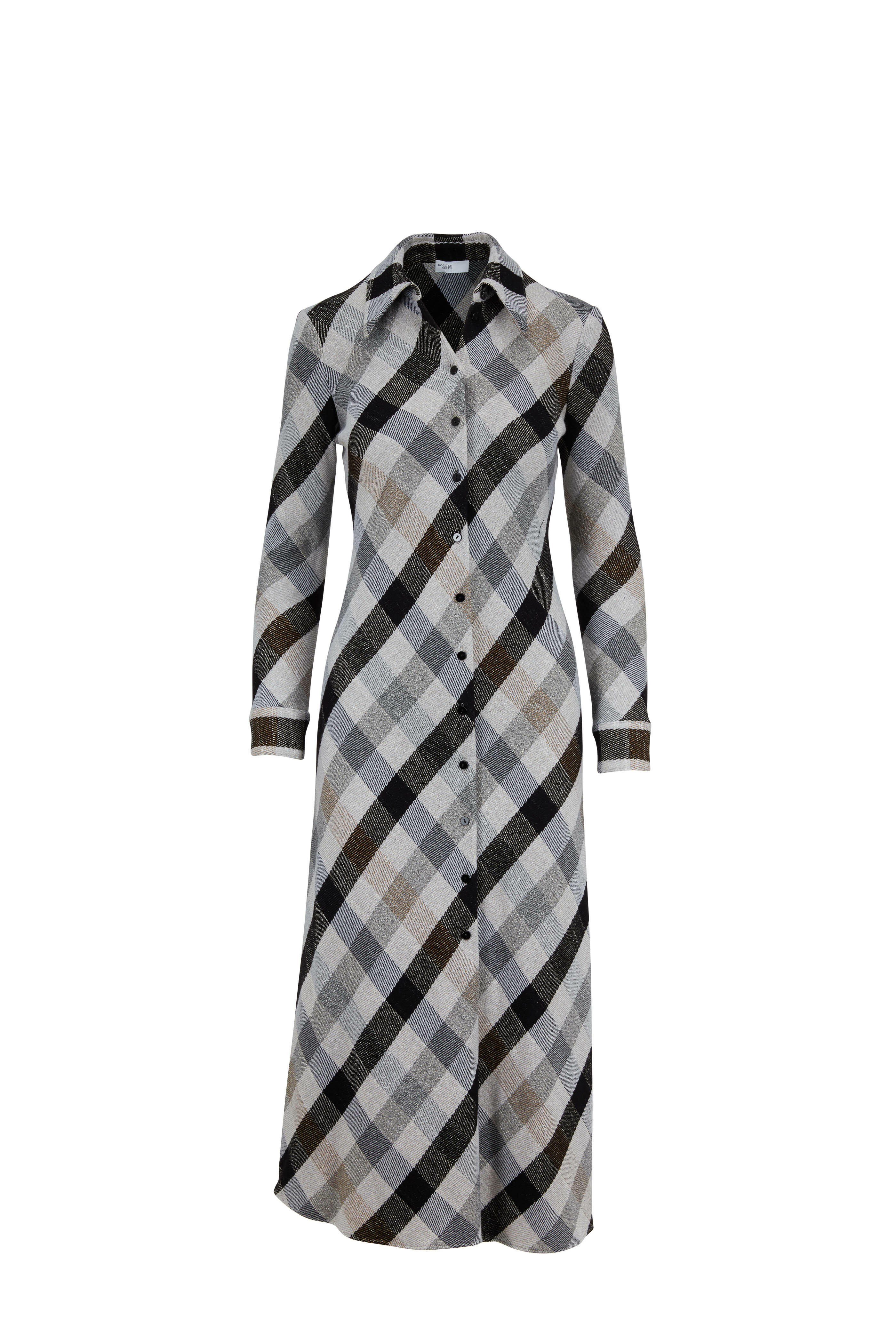 Rosetta Getty - Gray & Black Plaid Long Sleeve Shirtdress