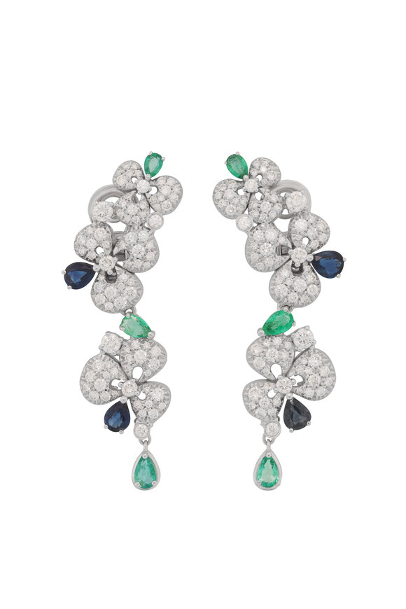 Miseno 18k White Gold Diamond Sapphire & Emerald Earring