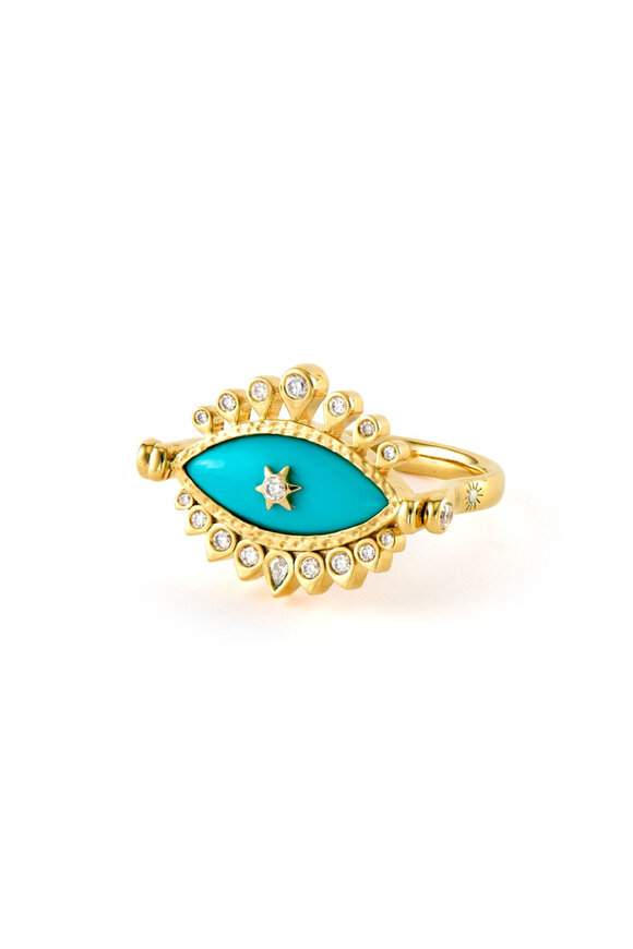 Three Stories Bejeweled Turquoise Evil Eye Flip Ring