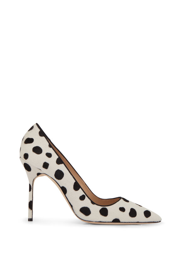 Manolo Blahnik - Black & White Spotted Calf Hair Pump, 105mm