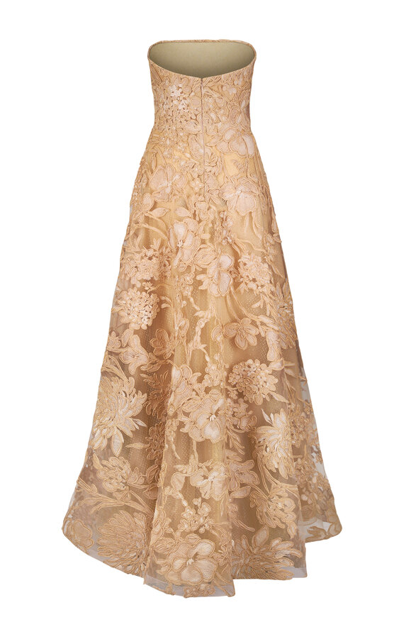Naeem Khan Beige Floral Raffia Strapless Gown - view 3