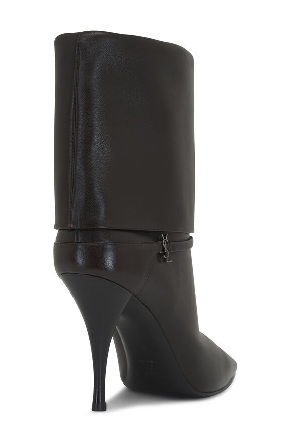 Saint Laurent - Niki Eagle Brown Leather Bootie, 90mm