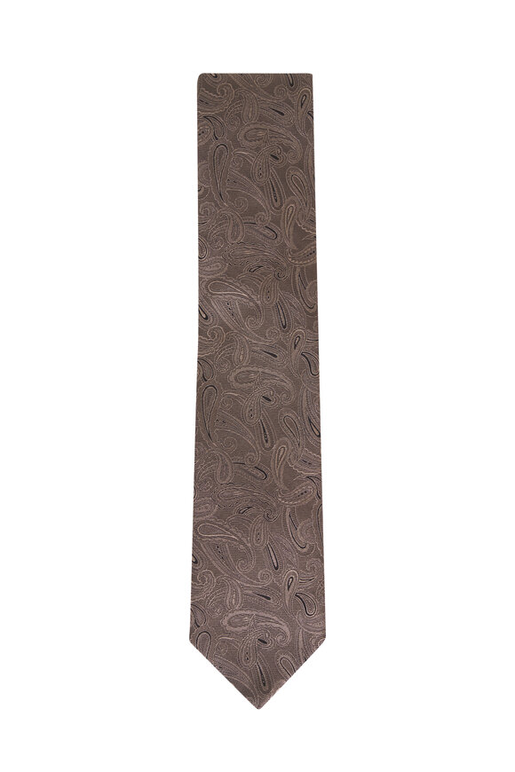 Canali Taupe Paisley Silk Necktie - view 1