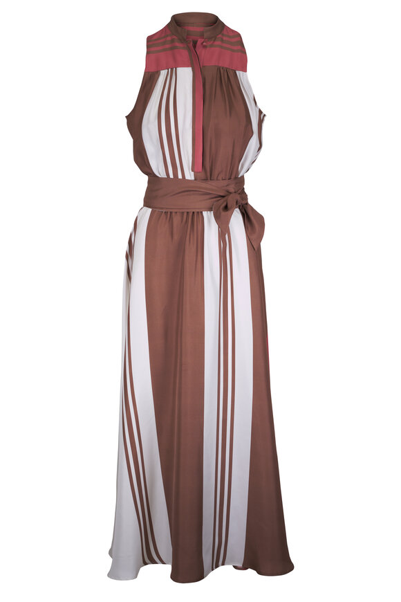 Kiton Multicolor Stripe Silk Vertical Sleeveless Dress