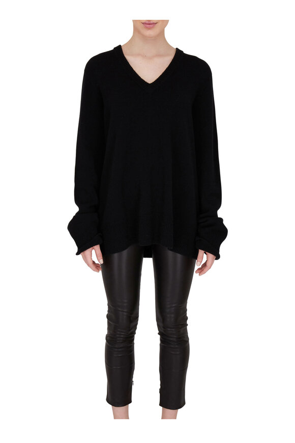 The Row - Mino Black Leather Cropped Skinny Pant