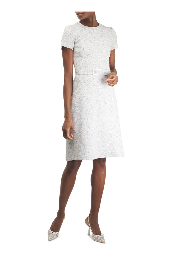 Kiton Light Gray Sparkly Tweed Belted Dress - view 2