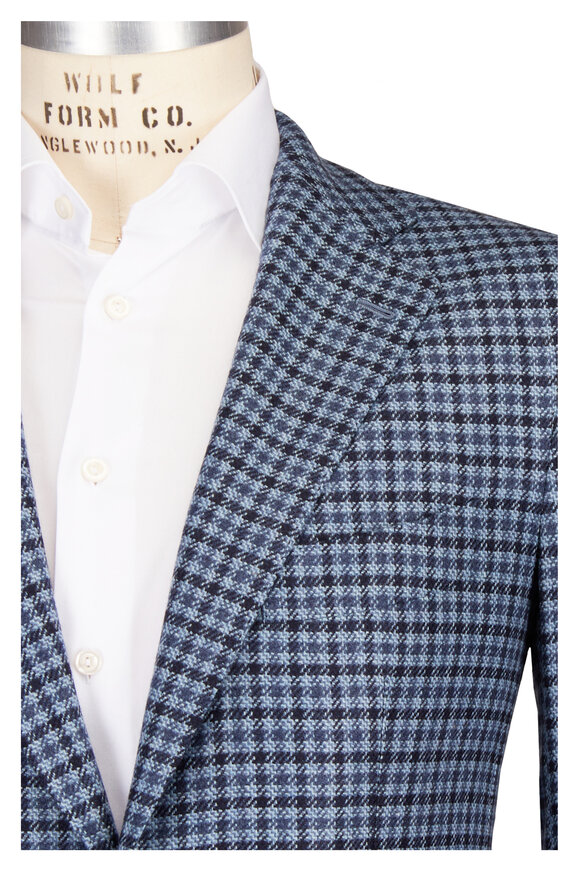 Cesare Attolini Blue & Navy Cashmere Check Sportcoat - view 1