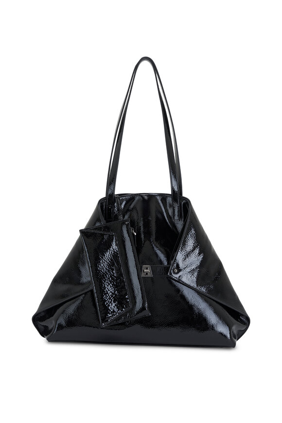 Akris - Medium Ai Black Crinkled Patent Leather Tote 