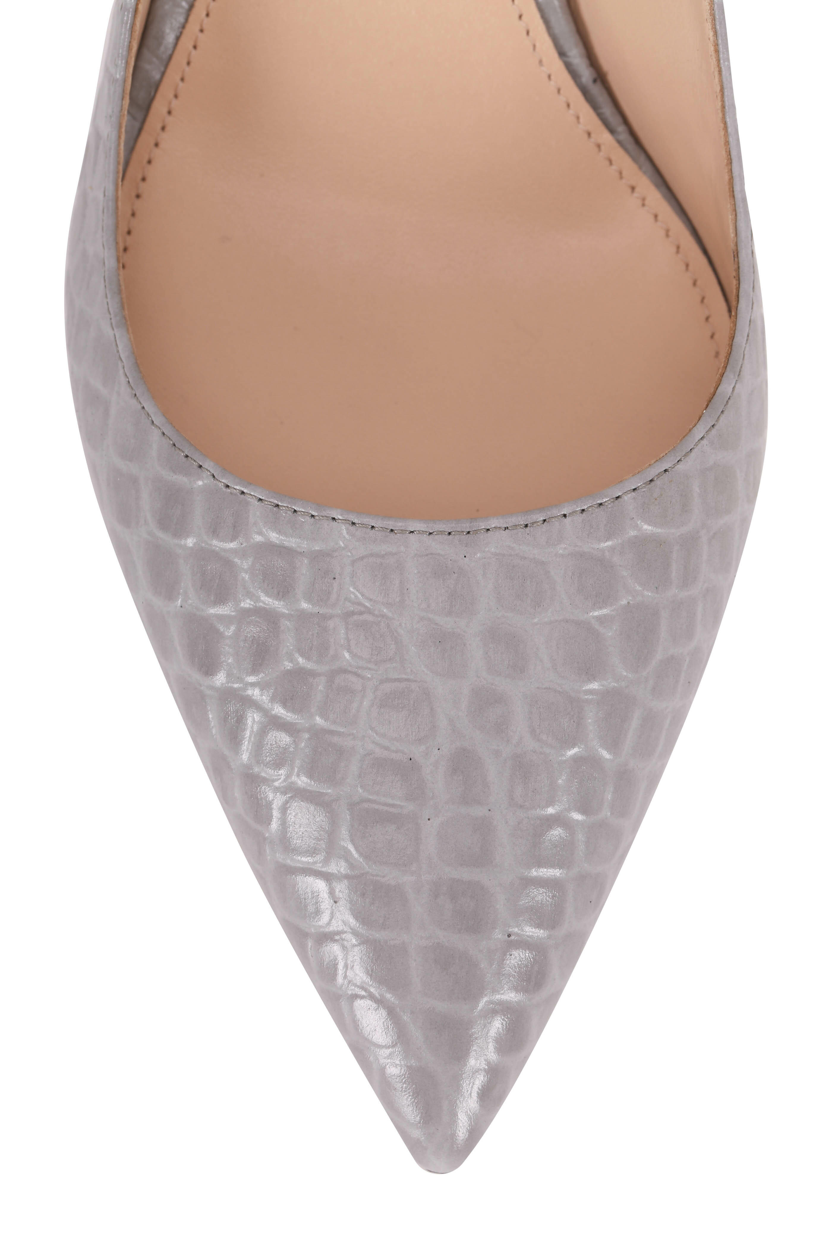 Prada - Light Gray Crocodile Effect Slingback, 65mm