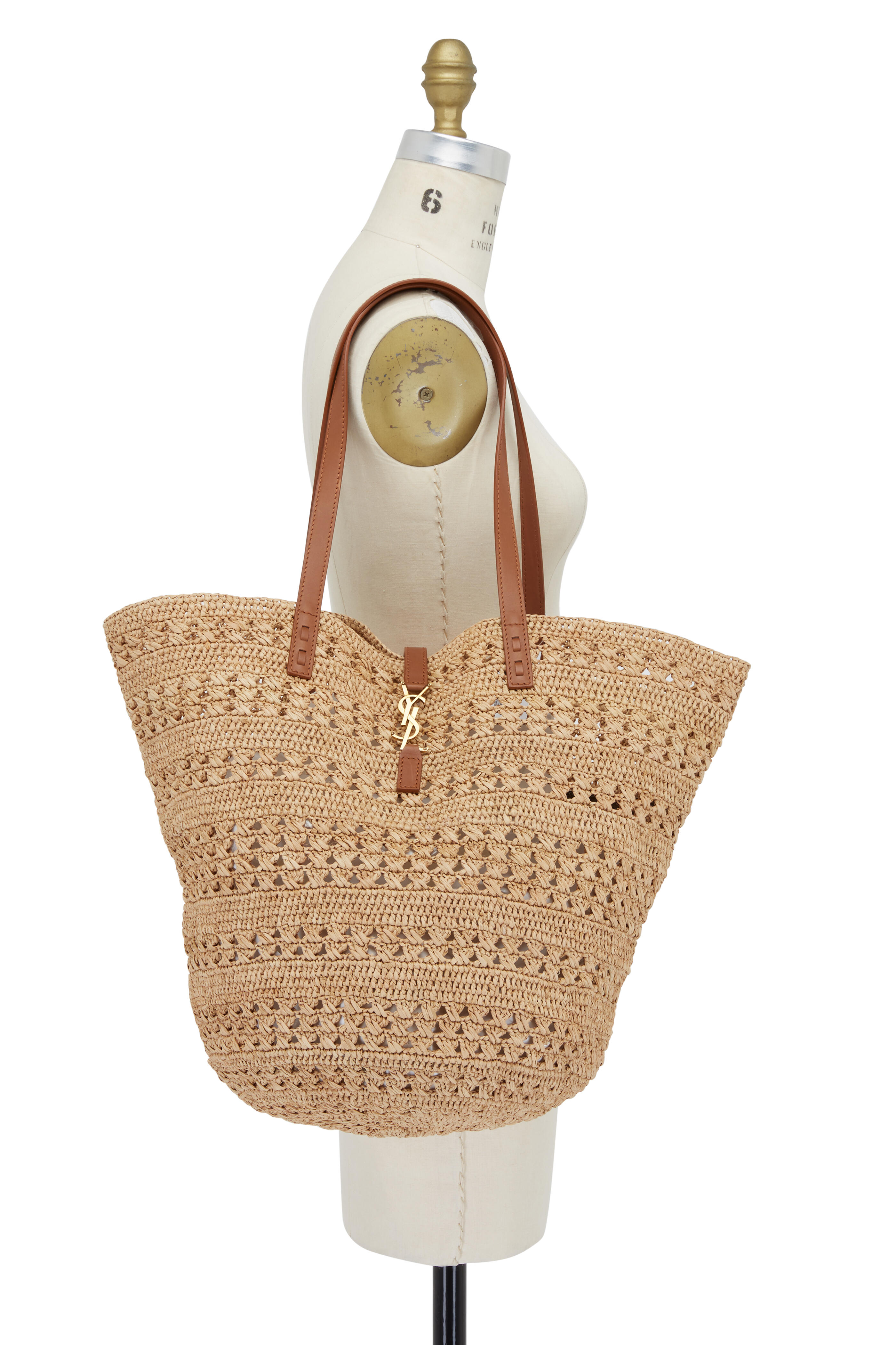 Saint Laurent - Panier Natural & Brandy Raffia Hobo