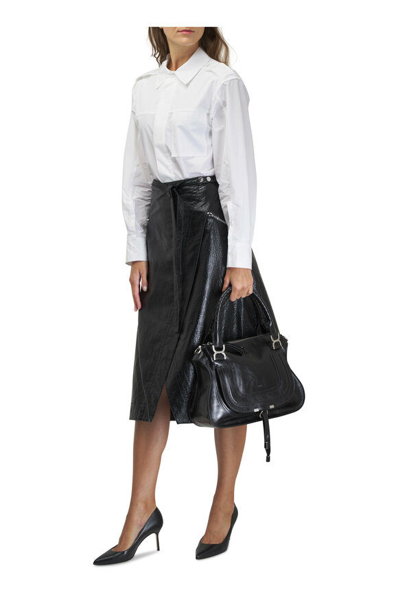 3.1 Phillip Lim - Black Patent Crinkle Midi Skirt 