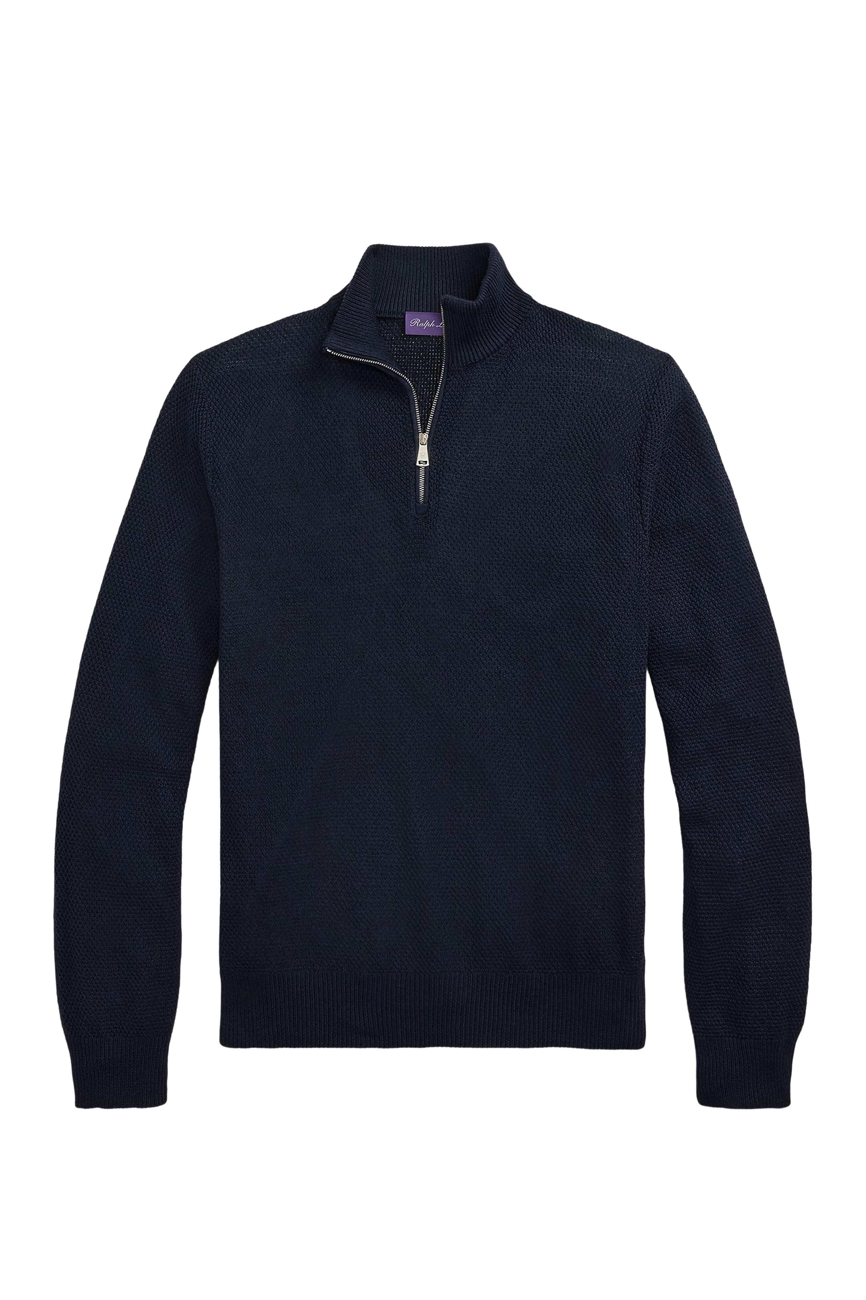 Ralph Lauren Purple Label - Blue Textured Silk & Cotton Quarter-Zip Pullover