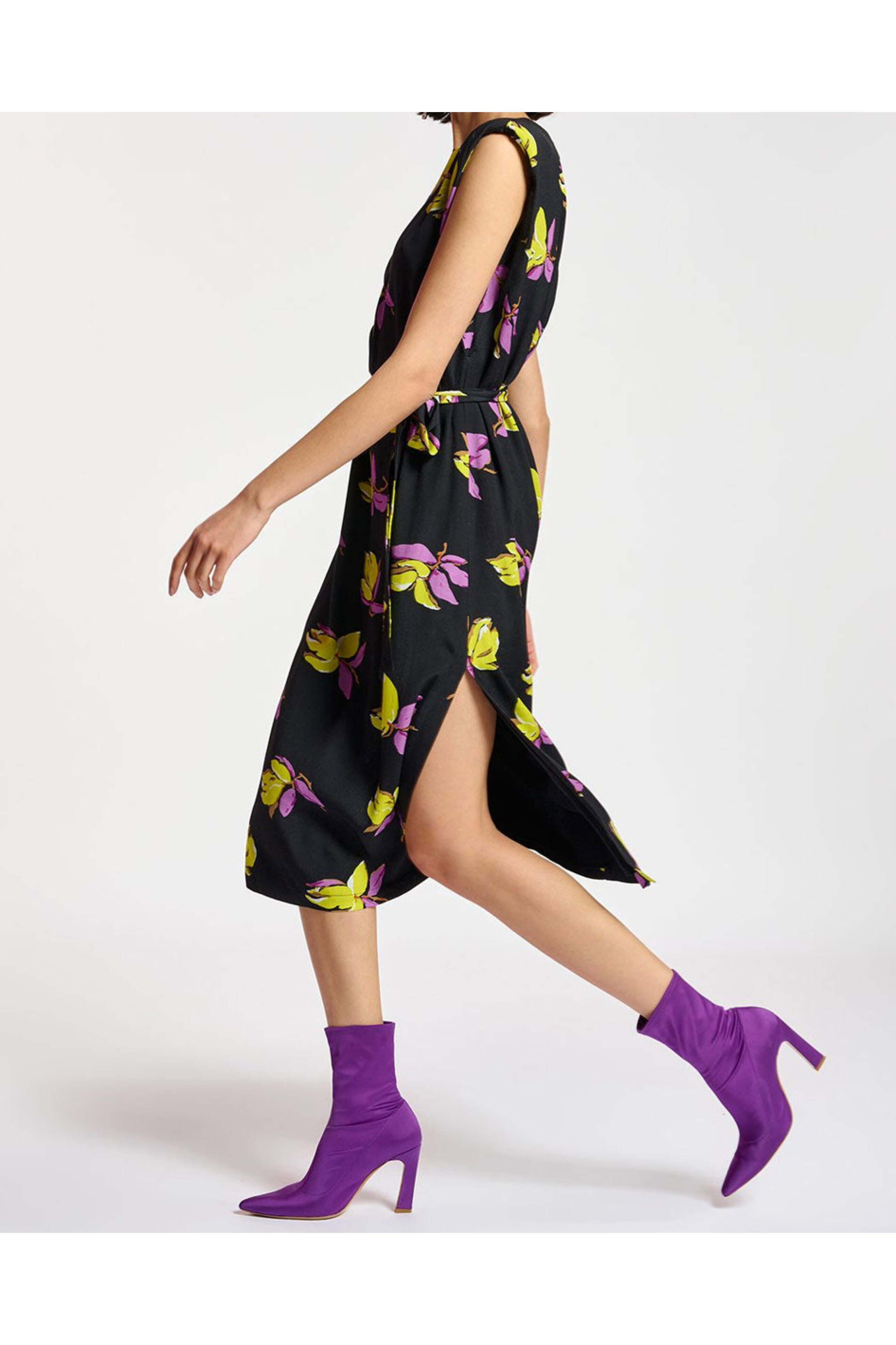 Essentiel Antwerp - Black Multicolor Cross Sleeveless Midi Dress