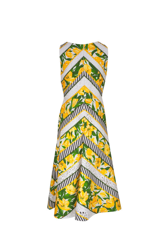 Carolina Herrera - Green & Yellow Embellished V-Neck Dress 