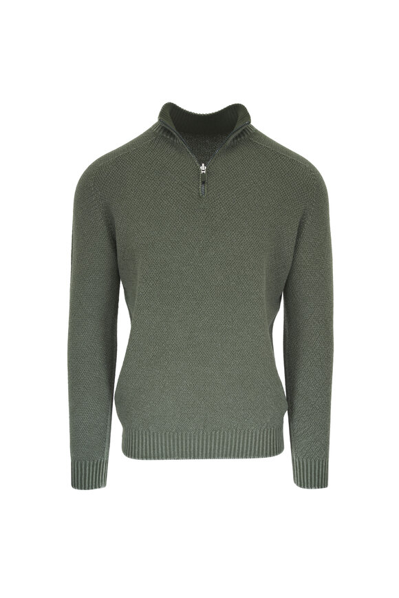Fly3 Green Textured Wool Reversible Quarter Zip - view 1