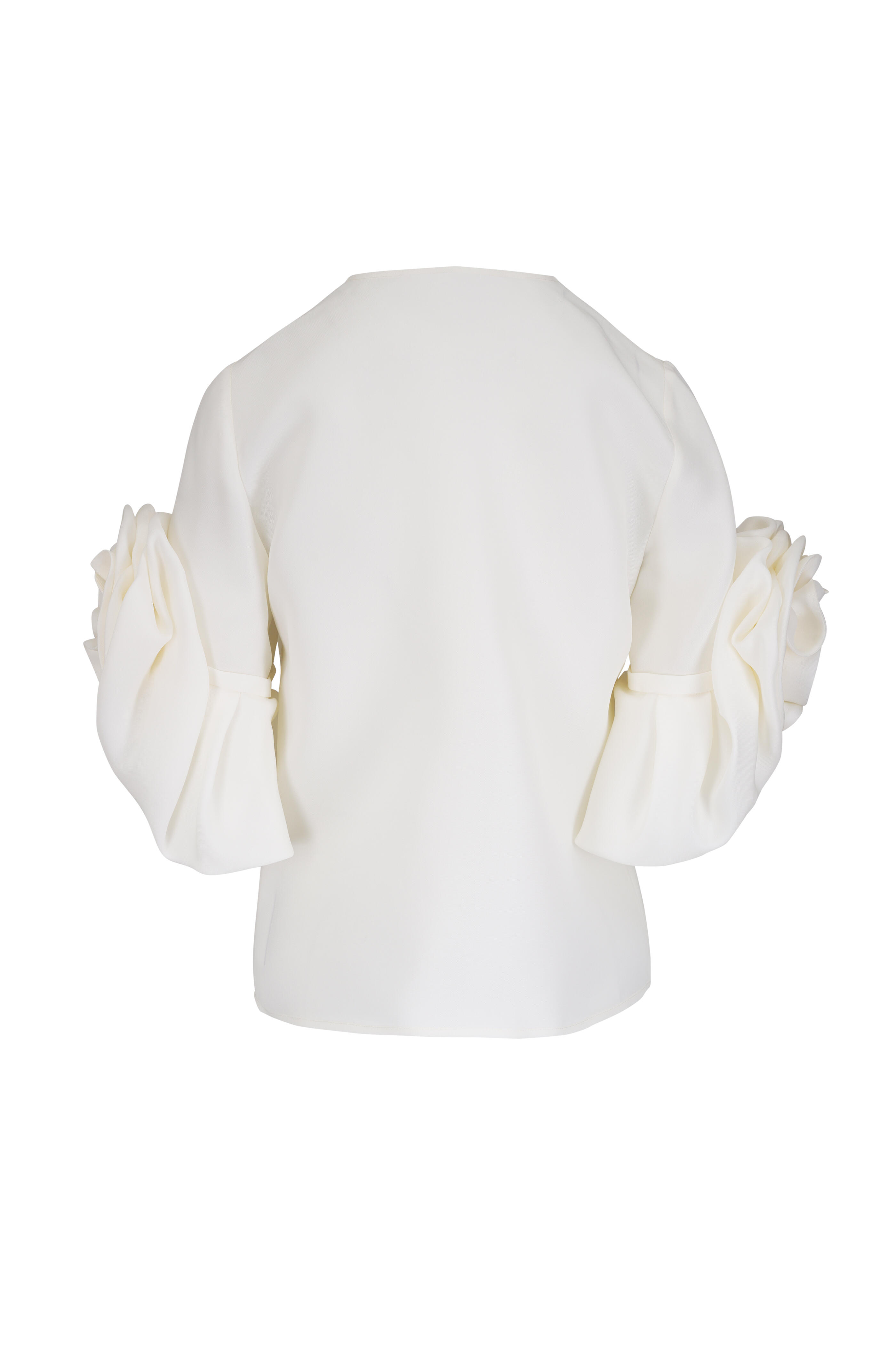 Carolina Herrera - Gazar White Rosette Sleeve Silk Blouse