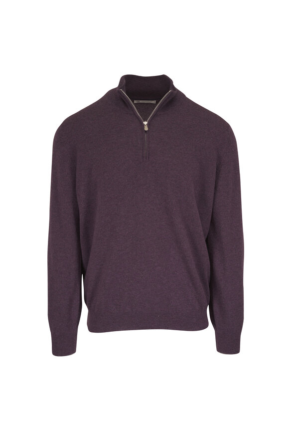 Brunello Cucinelli Purple Cashmere Quarter Zip Sweater - view 1