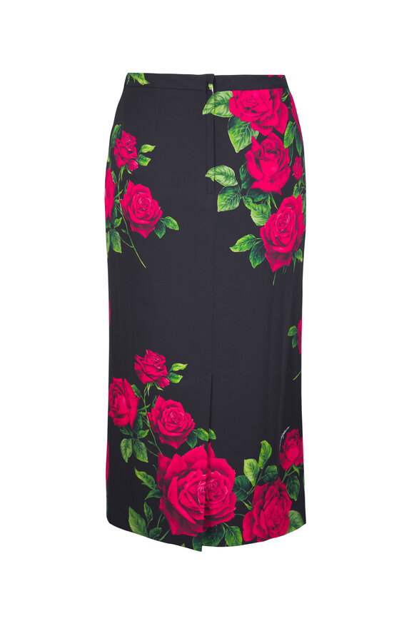 Dolce & Gabbana Dark Rose Print Silk Midi Sheath Skirt - view 4