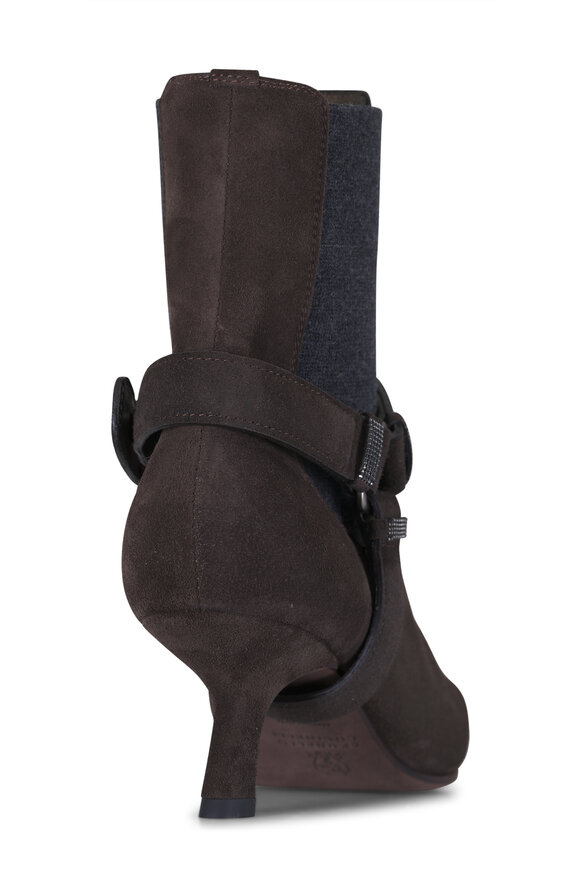 Brunello Cucinelli City Buckle Brown Suede Ankle Boot, 55mm - view 5