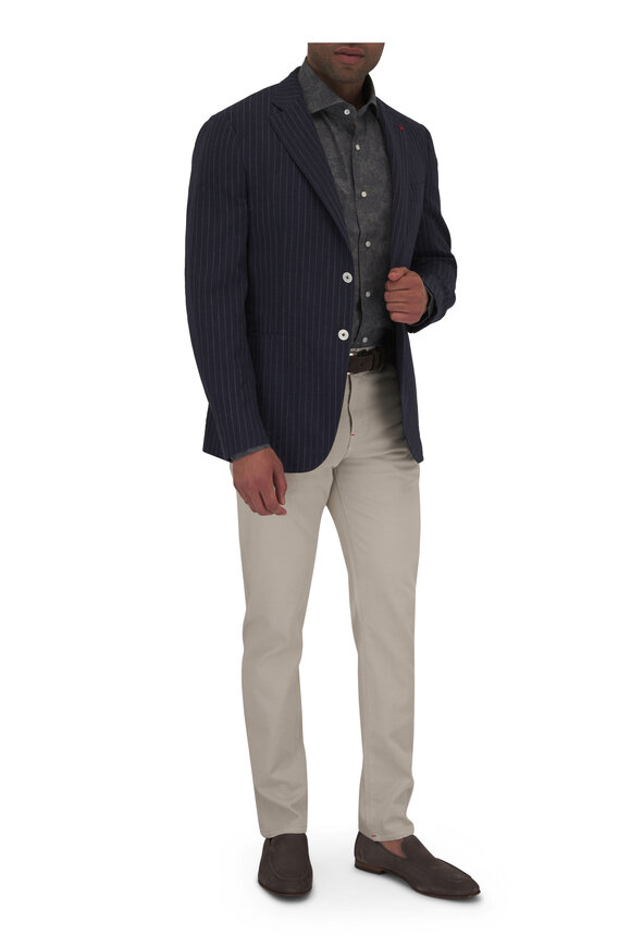 Isaia - Navy Striped Seersucker Cotton Sportcoat