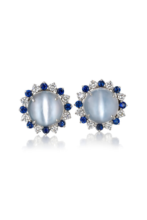 Oscar Heyman - Cat's-Eye Moonstone, Sapphire & Diamond Earrings 