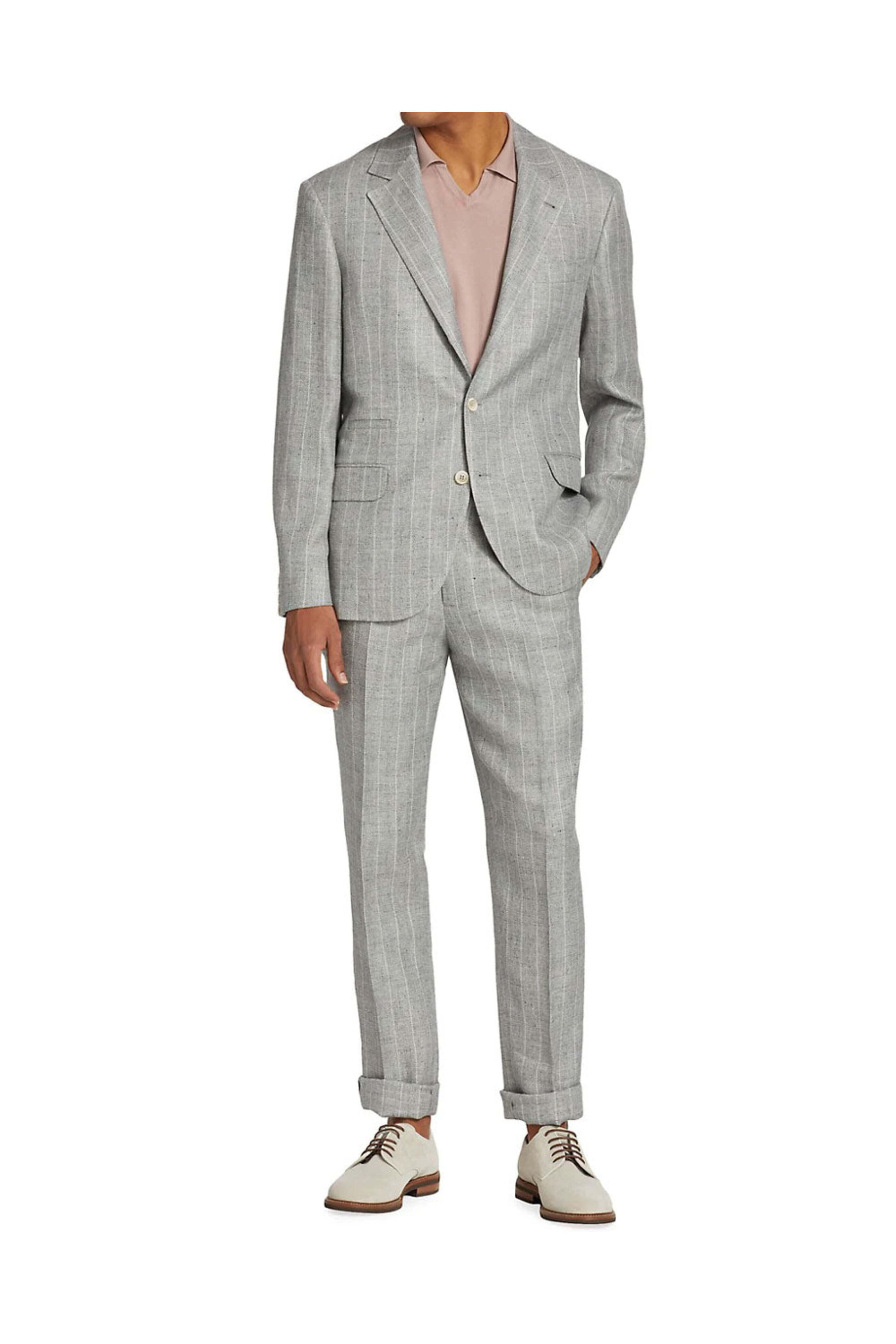 Brunello Cucinelli - Grigio Perla Linen Stripe Suit