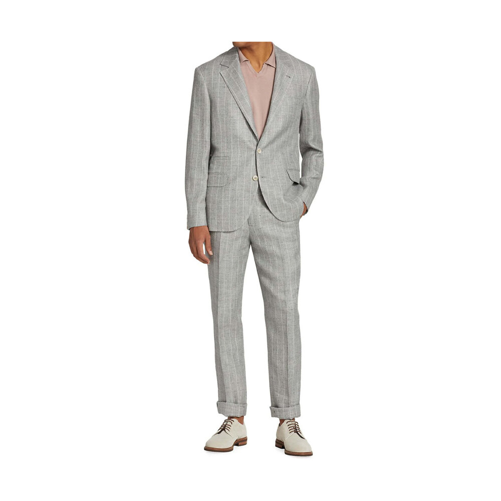Brunello Cucinelli - Grigio Perla Linen Stripe Suit