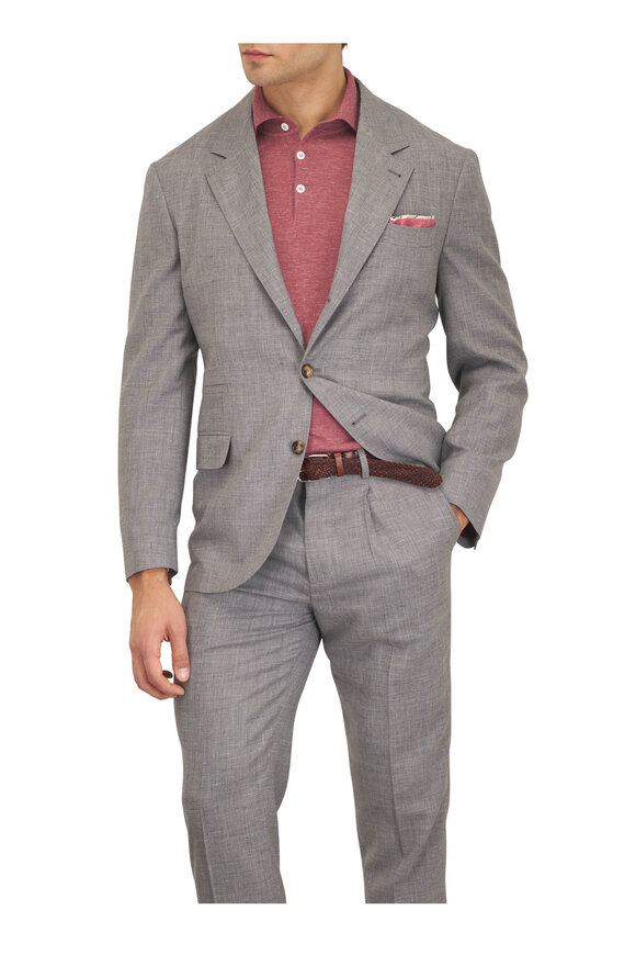 Brunello Cucinelli Gray Wool, Silk & Linen Separate Suit Jacket