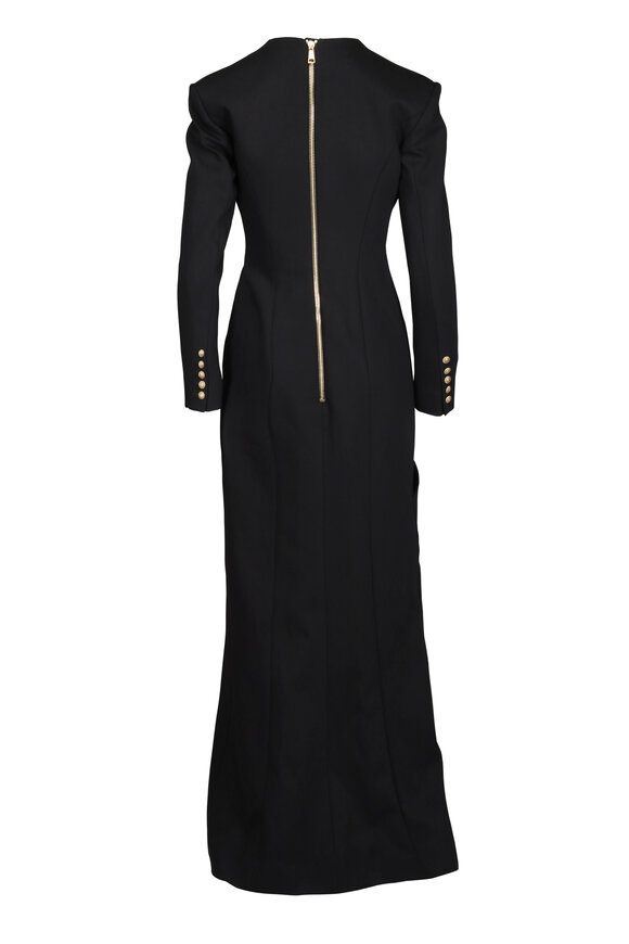 Balmain - Black Structured Crepe Maxi Dress | Mitchell Stores