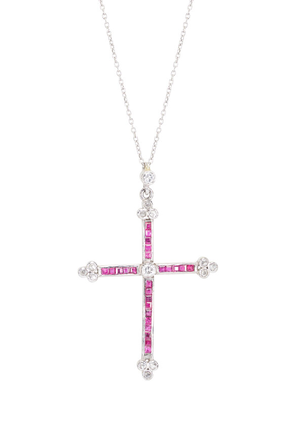 Renee Lewis Antique Diamond & Ruby Cross Necklace - view 2