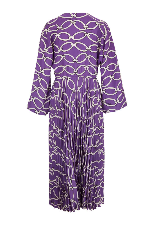 Valentino - Purple Chain Pattern Pleated Midi Dress 