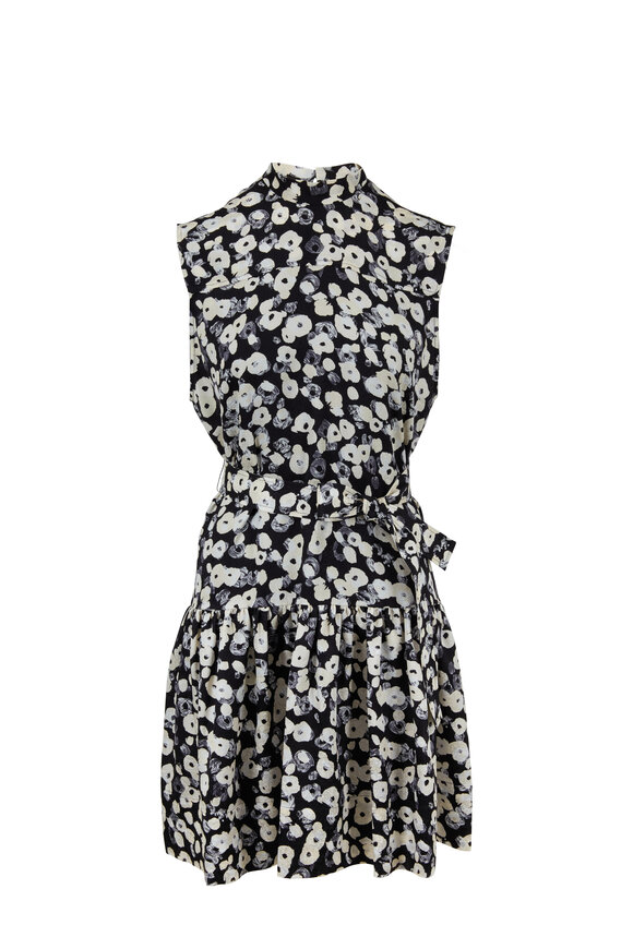 Derek Lam - Navy & White Poppy Ruffled Hem Sleeveless Dress