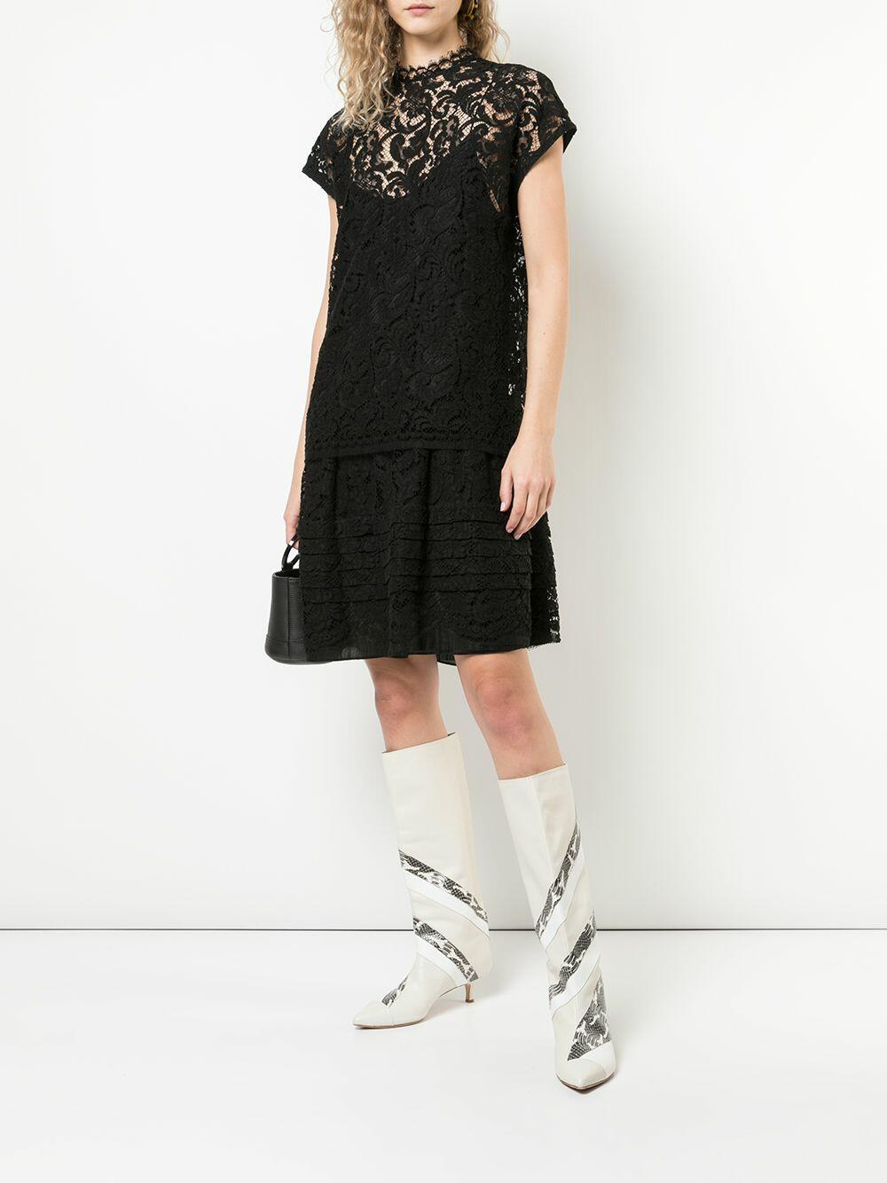 Adam Lippes - Black Corded Lace Mockneck Dress