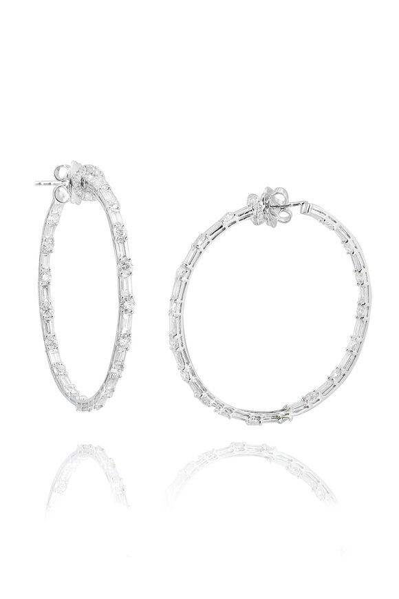 Nam Cho - 6.8CT Baguette & Round White Diamond Hoop Earrings