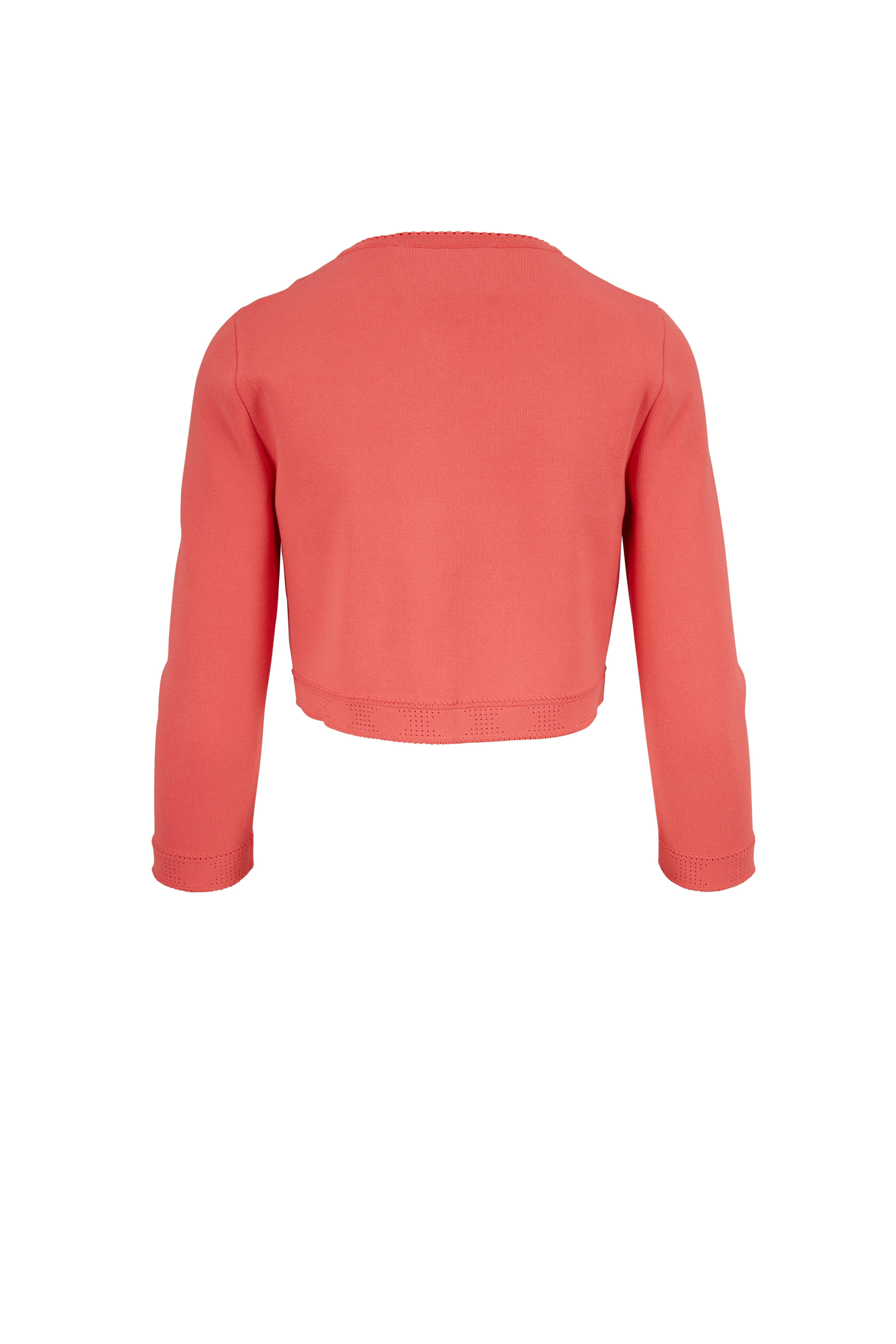 Carolina Herrera - Coral Pointelle Stitch Cropped Cardigan