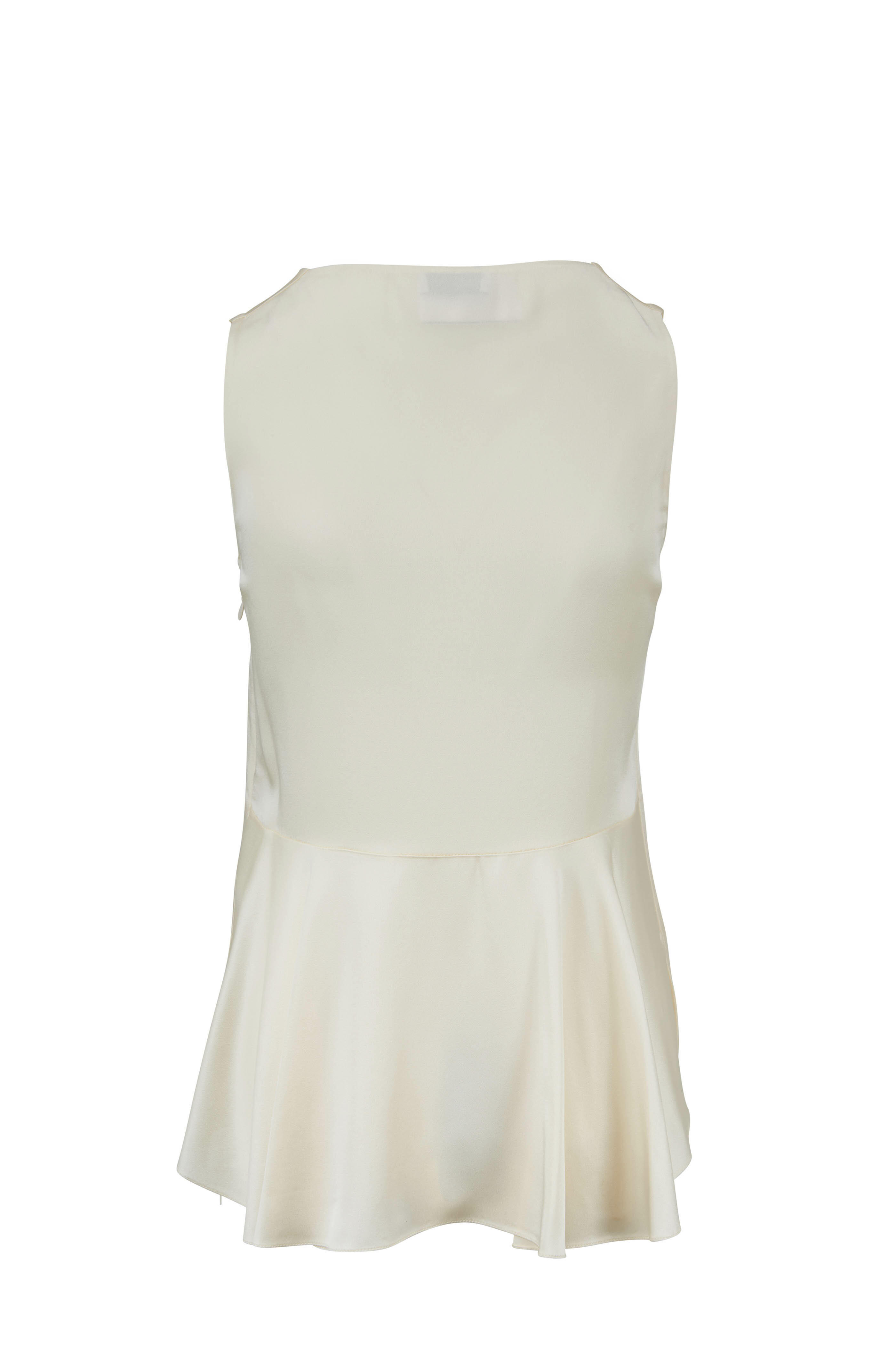 Rosetta Getty - Shell Satin V-Neck Peplum Back Top