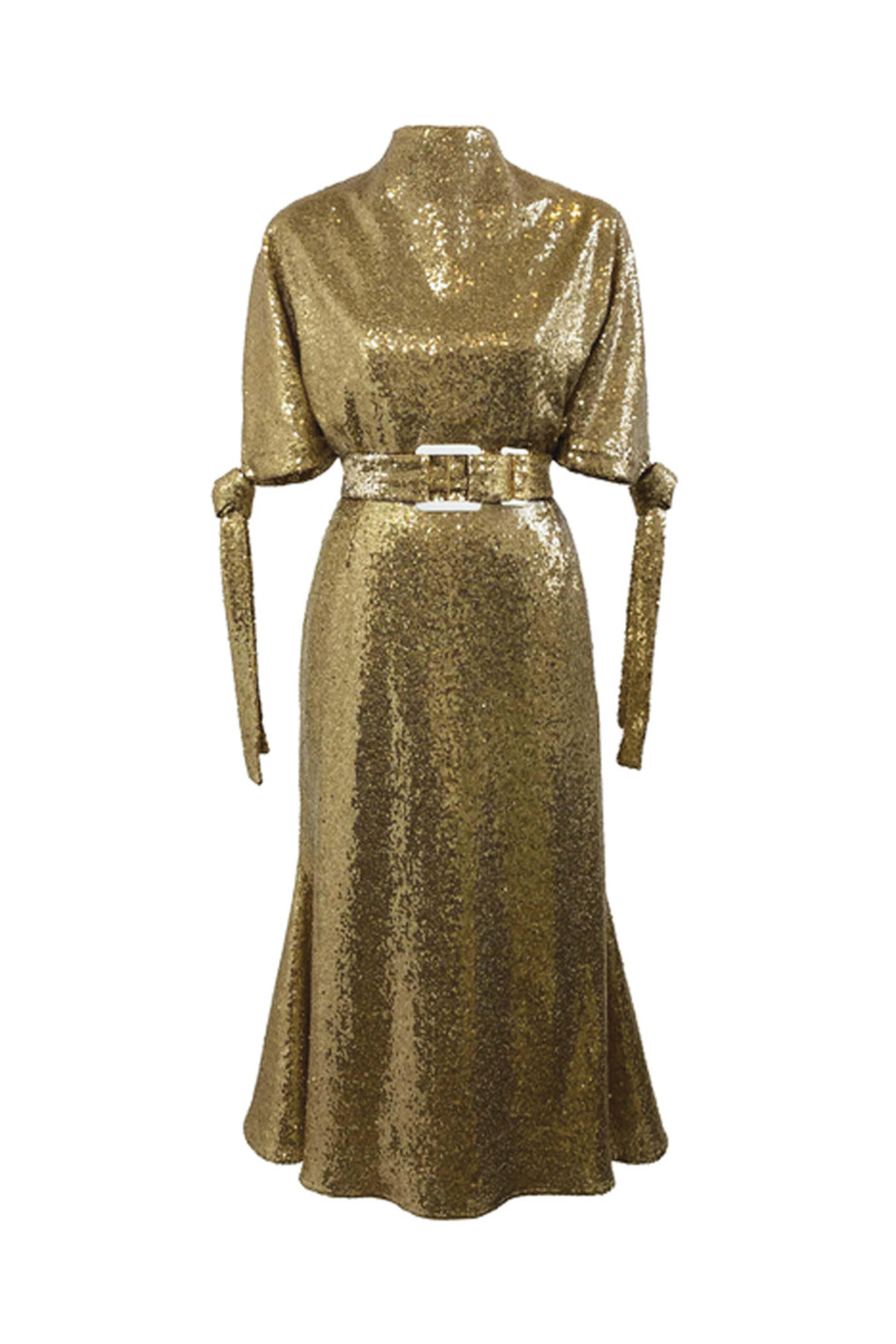 gold belted dress Pernilla Placement Belted Midi Shirtdress Gold main image 1