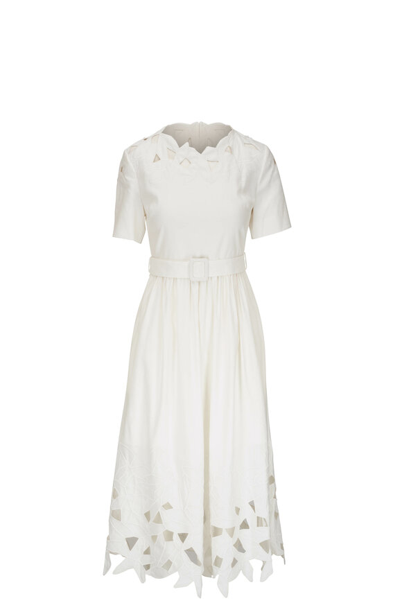 Jonathan Simkhai - Jilly White Embroidered Belted Midi Dress